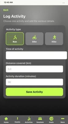 Log activity screen