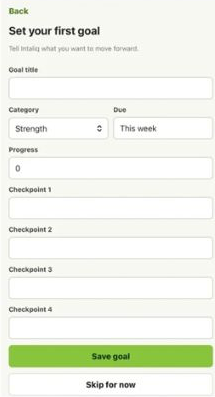Set your first goal screen